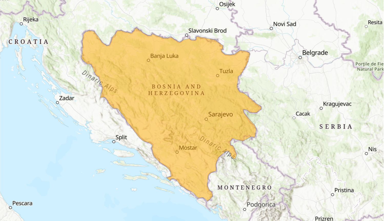 Map of Bosnia and Herzegovina